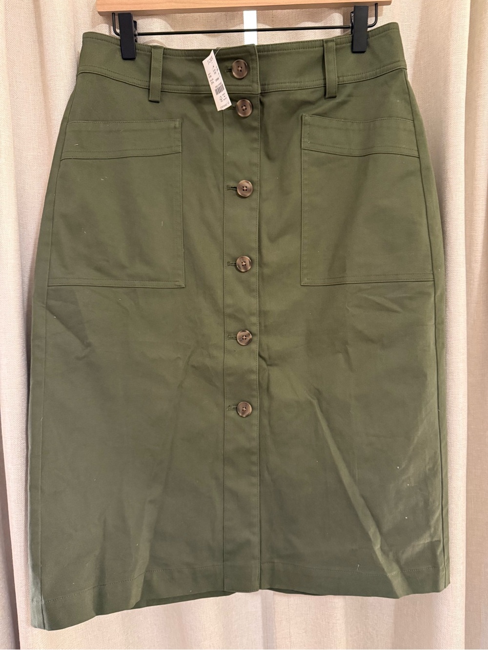 New J.Crew Factory Olive Green Button-Front Utility Skirt 8